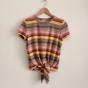 Madewell Texture & Thread Striped Crewneck Front-Tie Tee